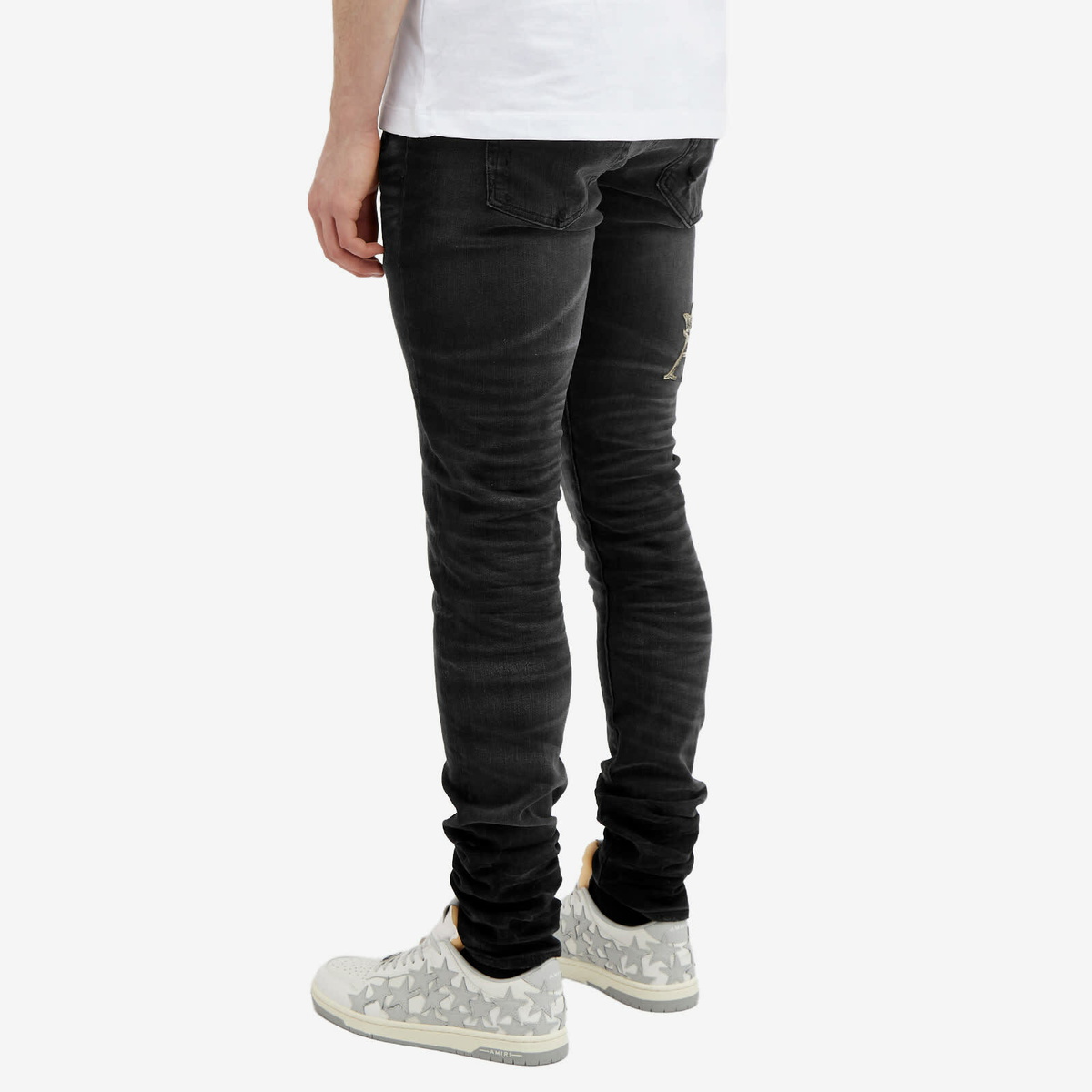 AMIRI Men's Baroque Varsity Logo Jeans in Faded Black Amiri AMIRI Men's Baroque Varsity Logo Jeans in Faded Black Amiri