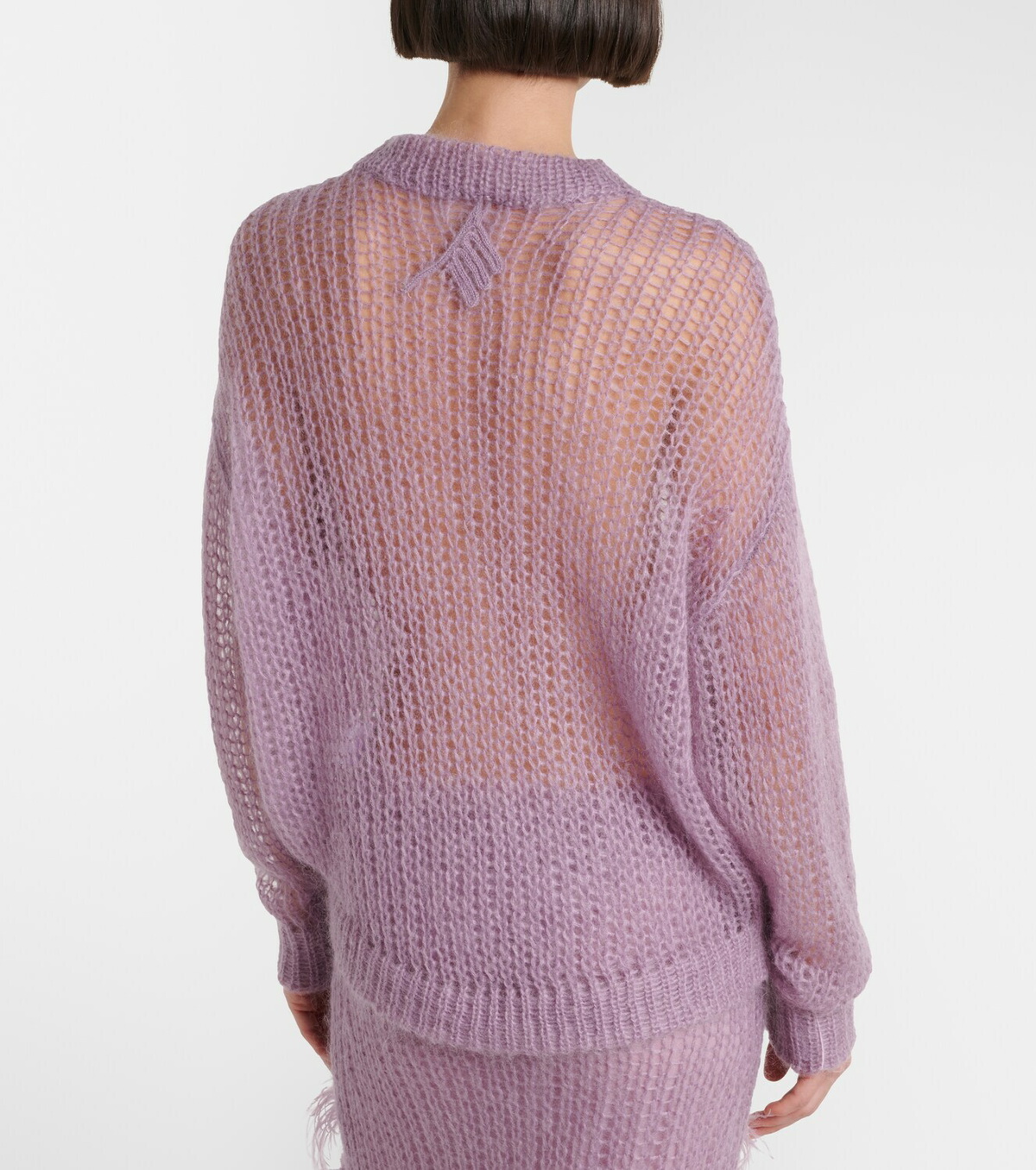 The Attico Feather-trimmed open-knit mohair-blend sweater