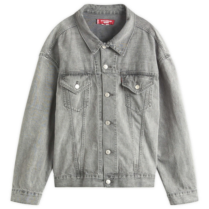 Photo: Junya Watanabe MAN Men's x Levis Selvedge Trucker Jacket in Grey Mix