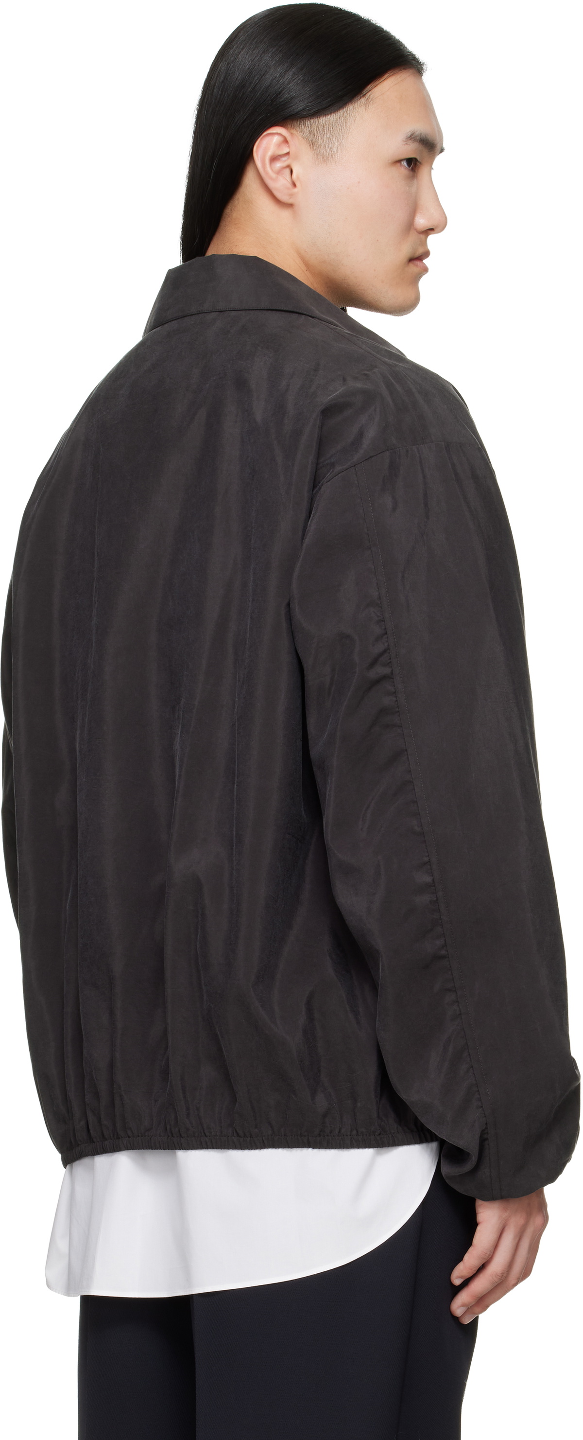 ssstein Brown Silk Nylon Collared Zip Jacket