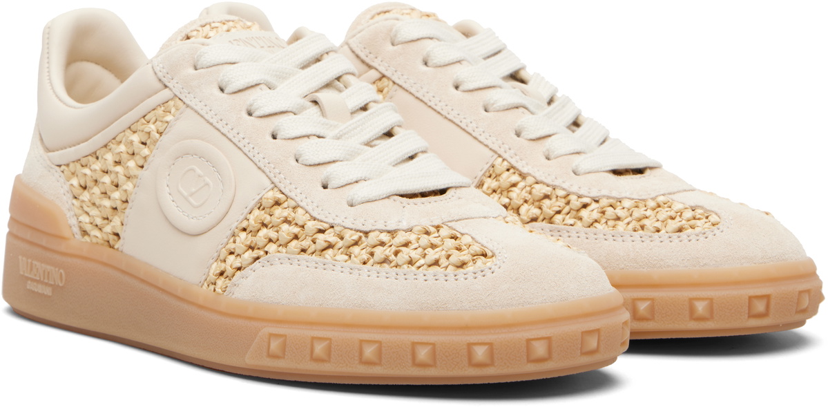 Valentino Garavani Off-White & Beige Upvillage Woven Faux-Raffia Sneakers