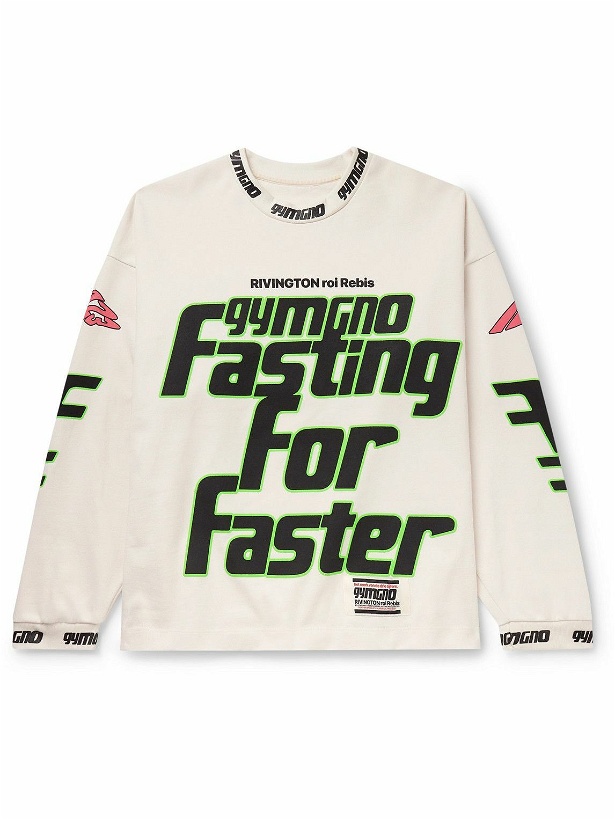 Photo: RRR123 - Fasting for Faster Oversized Printed Appliquéd Cotton-Jersey Sweatshirt - Neutrals