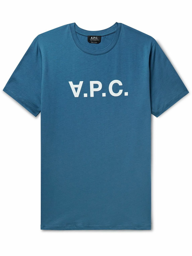 Photo: A.P.C. - Logo-Flocked Cotton-Jersey T-Shirt - Blue