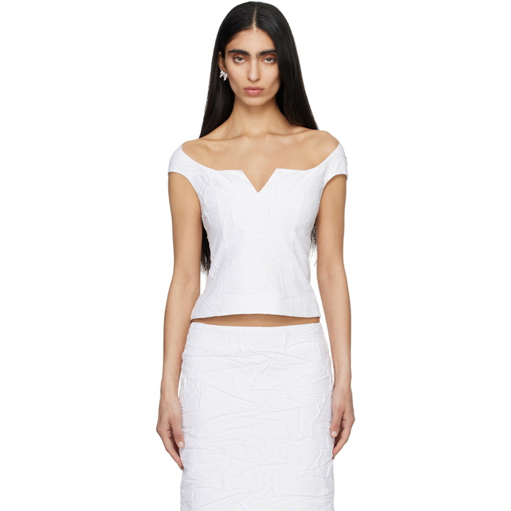 Photo: SHUSHU/TONG White Cut-Out U-Neck Crop Top