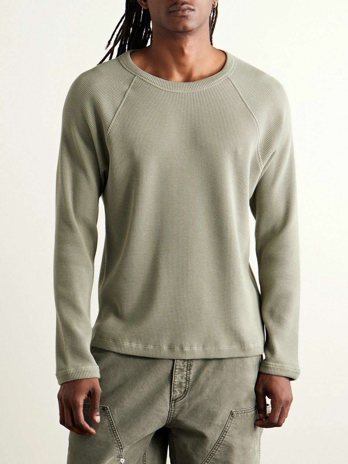 AGOLDE - Payson Waffle-Knit Cotton-Blend T-Shirt - Green