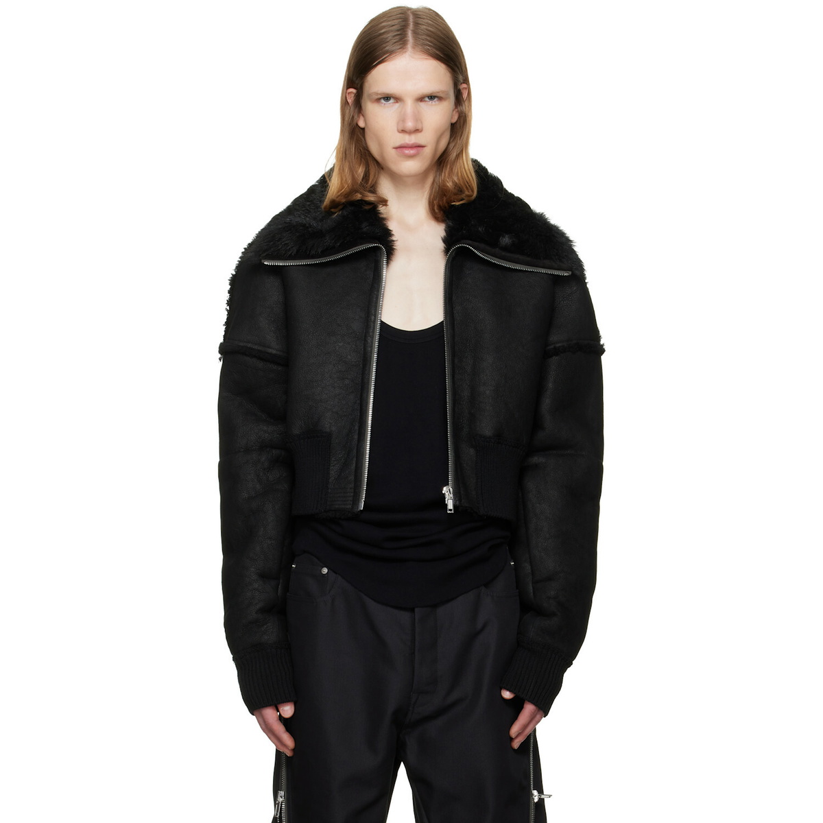 Rick Owens Black Leather Mollino Biker Jacket Rick Owens