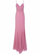 BLUMARINE Ruffled Silk Long Dress W/rose