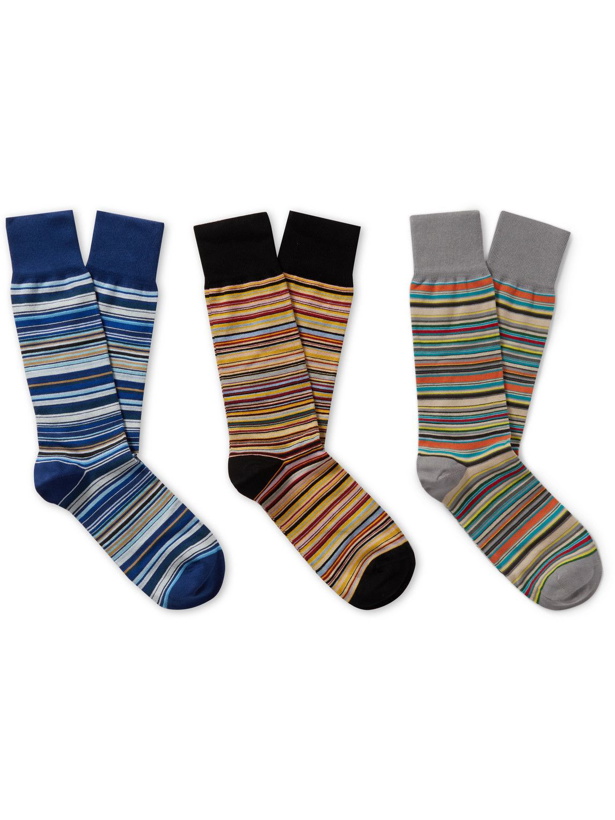 Photo: Paul Smith - Three-Pack Striped Cotton-Blend Socks