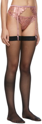 Fleur du Mal Pink Foil Lily Embroidery Garter Belt