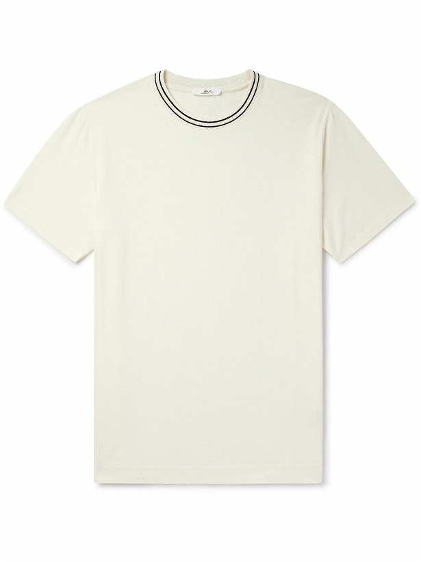 Photo: Mr P. - Striped Pointelle-Trimmed Cotton-Jersey T-Shirt - Neutrals