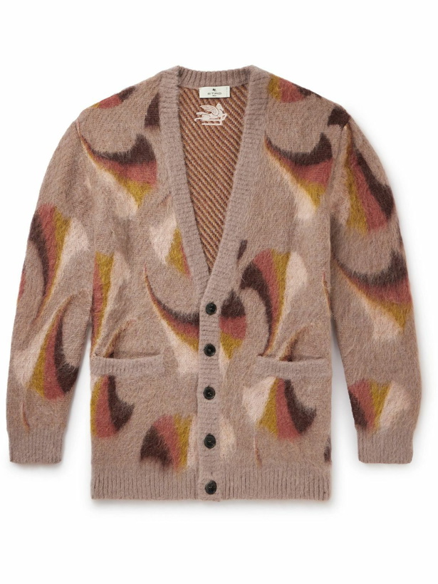 Photo: Etro - Printed Brushed Mohair-Blend Jacquard Cardigan - Pink