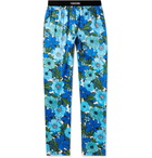 TOM FORD - Velvet-Trimmed Printed Stretch Silk-Satin Pyjama Trousers - Blue