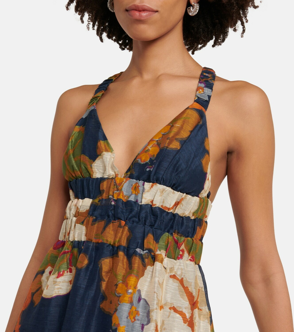 knee length dresses for ladies SIR Cutout Puff Sleeve Maxi Dress Lilian Navy Floral Print Linen-Silk   Celebrity Owned