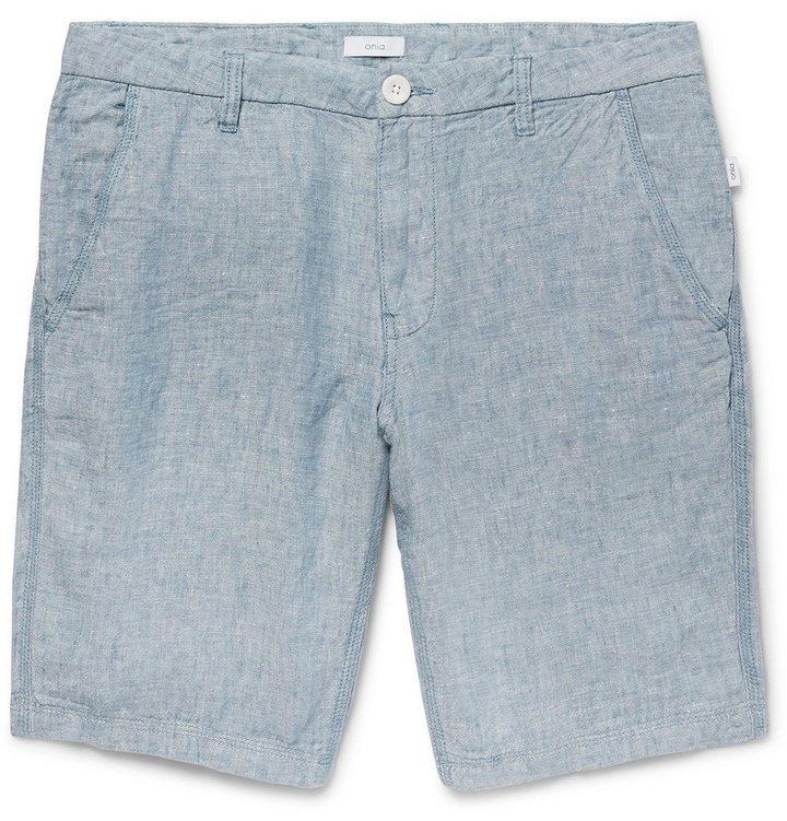 Photo: Onia - Linen-Chambray Shorts - Light blue