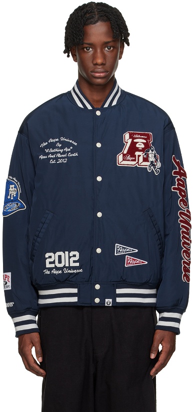 Photo: AAPE by A Bathing Ape Navy Patch Bomber Jacket