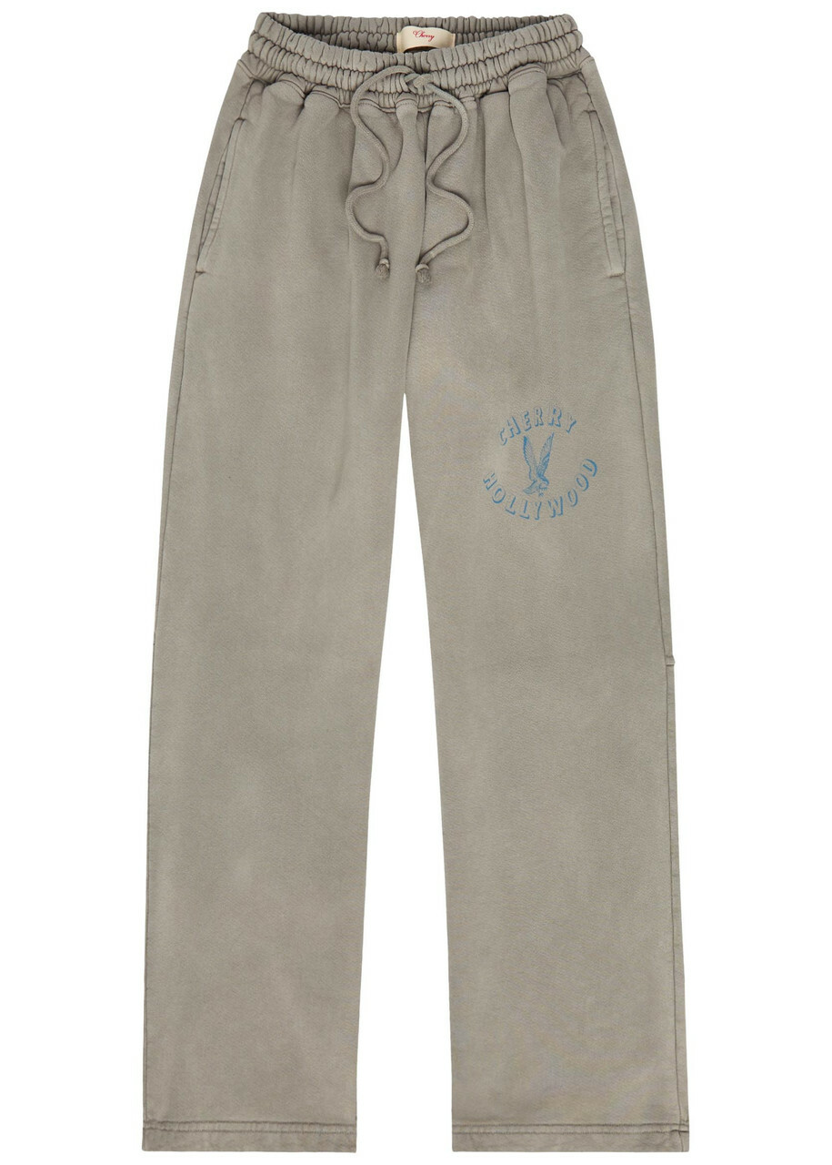 Cherry Los Angeles Hollywood Parachute Printed Cotton Sweatpants Grey