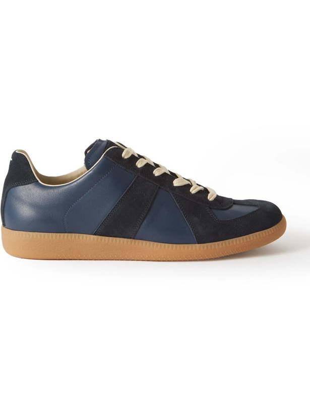 Photo: Maison Margiela - Replica Leather and Suede Sneakers - Blue