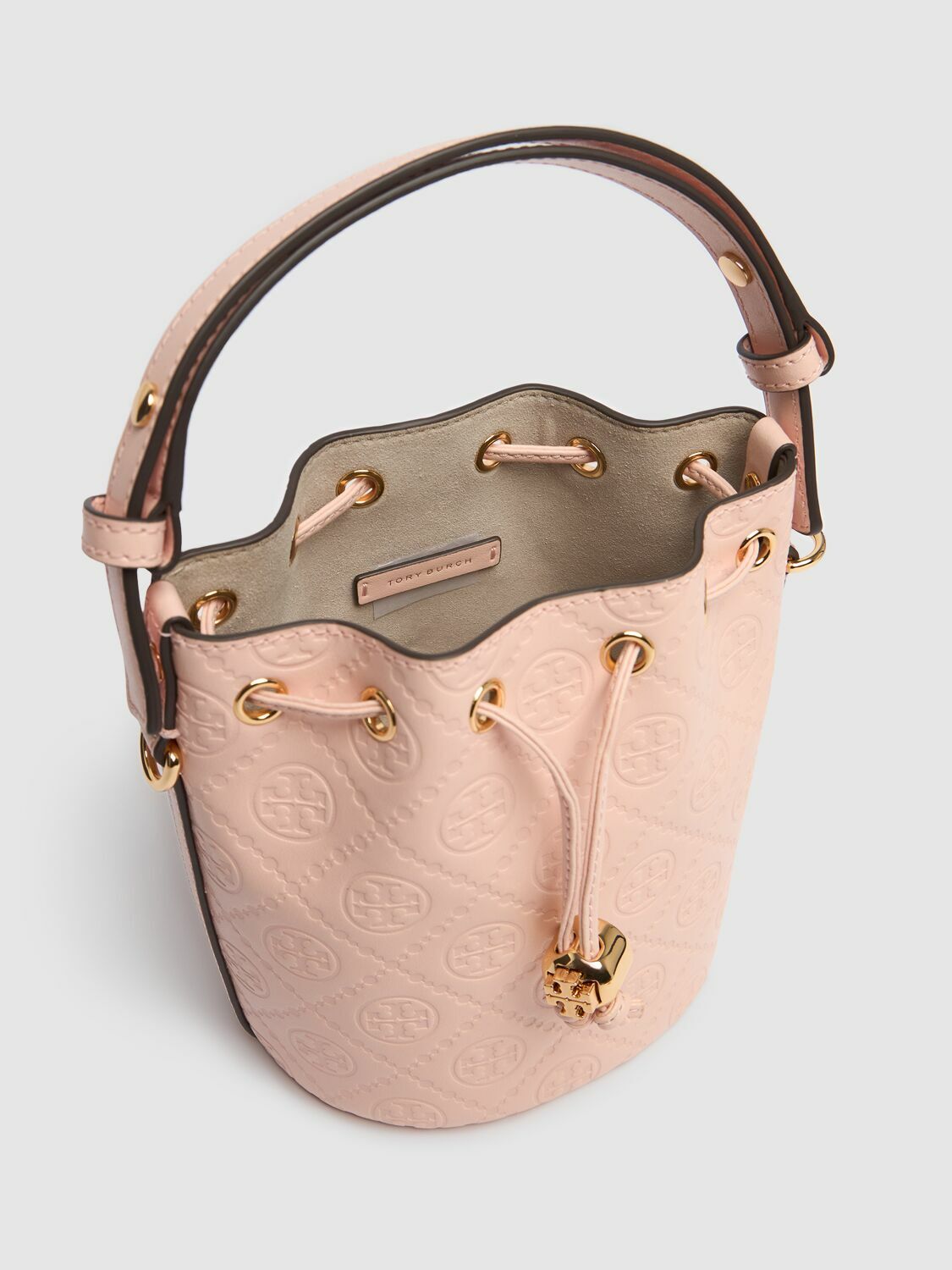 [ToryBurch] Tea Monogram Micro Bucket Bag【残りわずか】 TORY BURCH Mini T Monogram Leather Bucket Bag Tory Burch