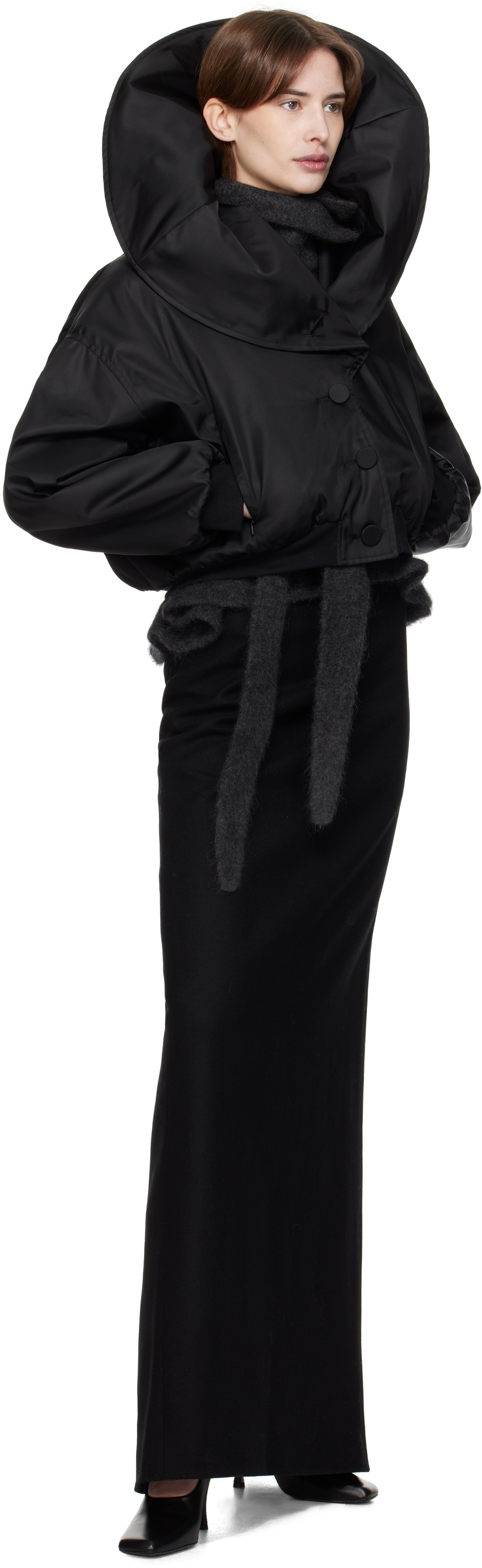 AARON ESH Black Shoulder Lapel Bomber Jacket Aaron Esh