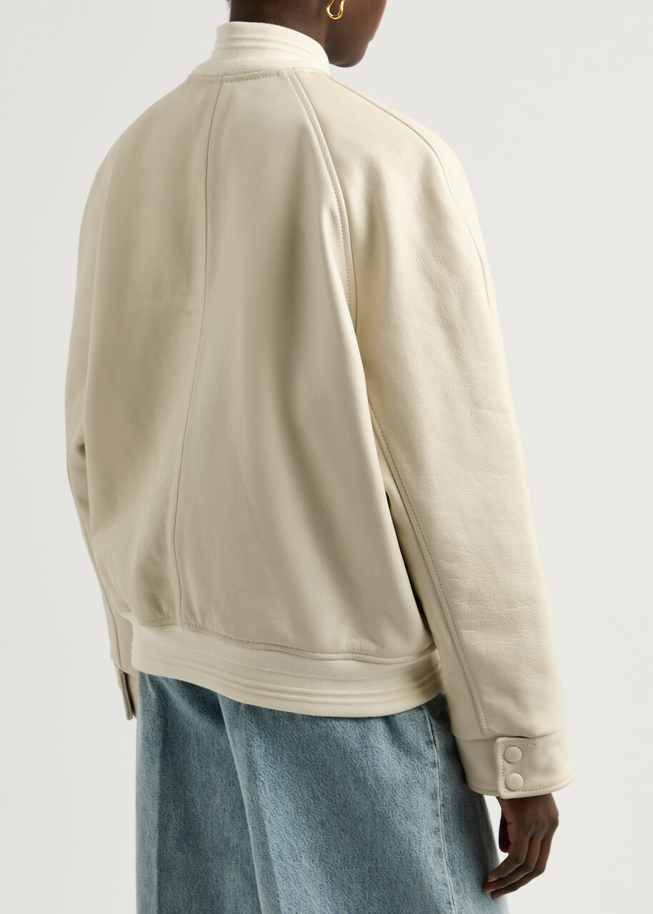 Victoria Beckham Padded Leather Varsity Jacket Ivory