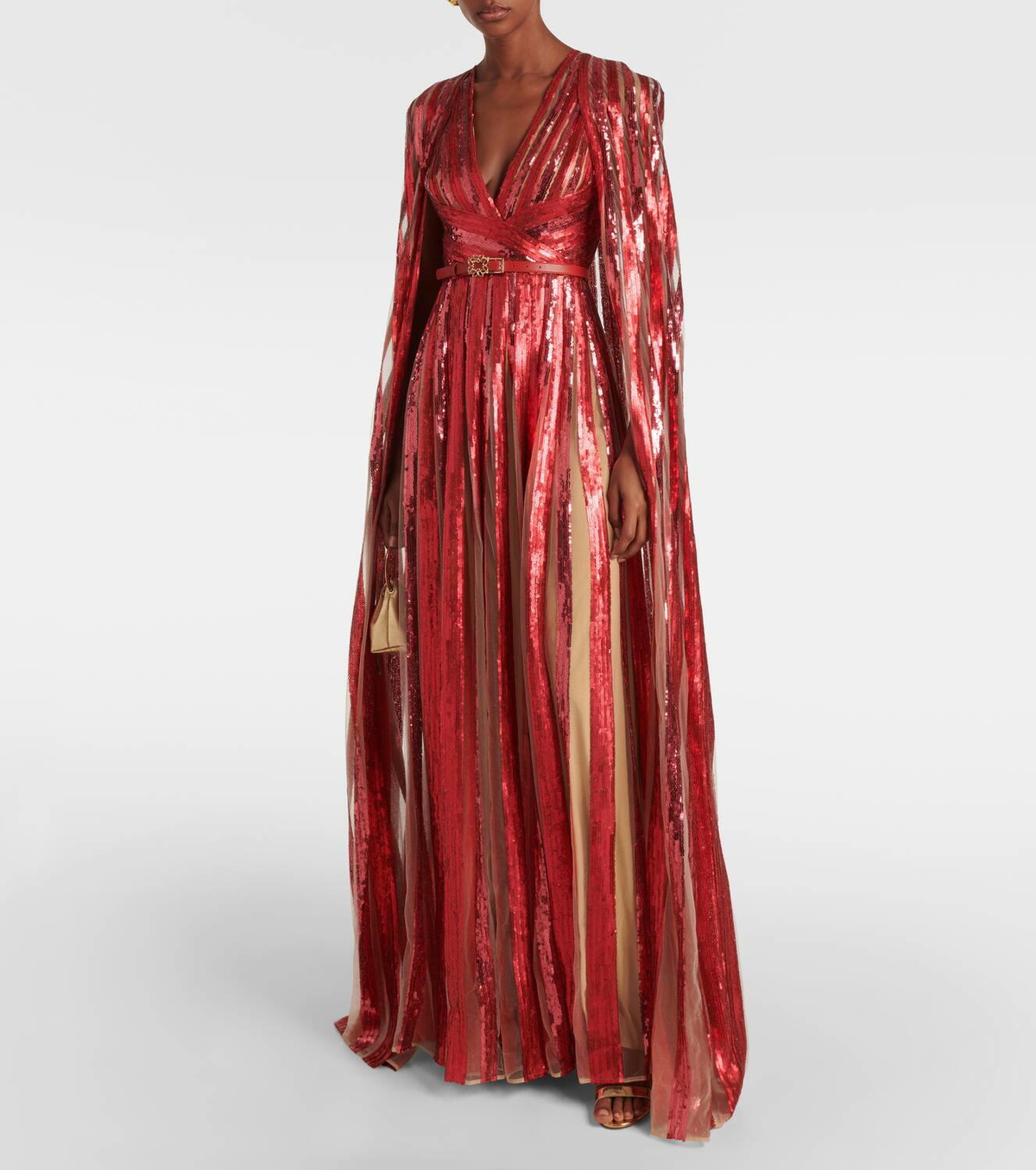 Elie Saab Caped sequined tulle gown