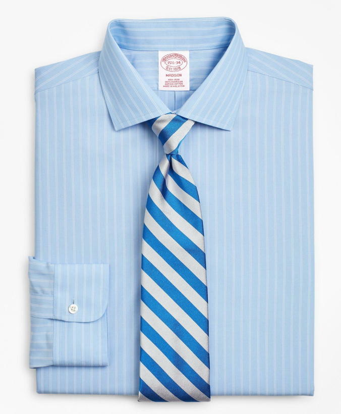 Photo: Brooks Brothers Men's Madison Relaxed-Fit Dress Shirt, Non-Iron Double-Stripe | Blue