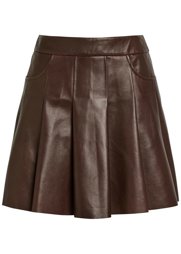Photo: Nour Hammour Pleated Leather Mini Skirt Brown
