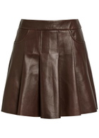 Nour Hammour Pleated Leather Mini Skirt Brown