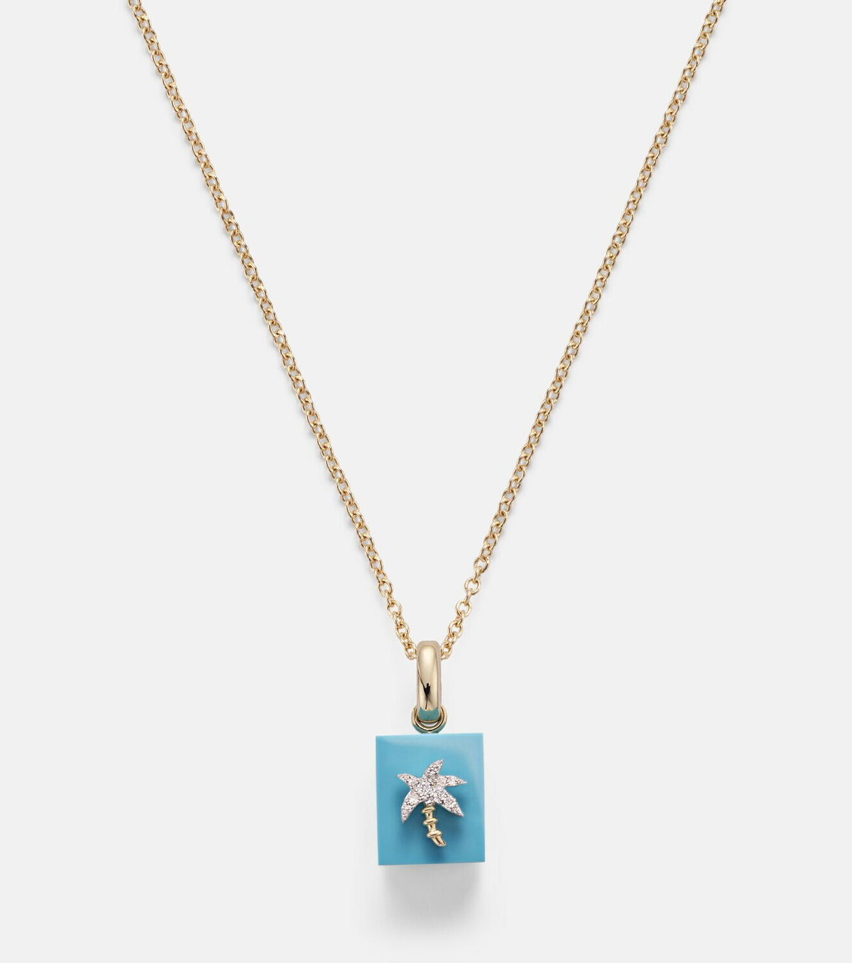 Yvonne Léon Palmier and Le Cubo 9kt gold earring and pendant set with turquoise and diamonds