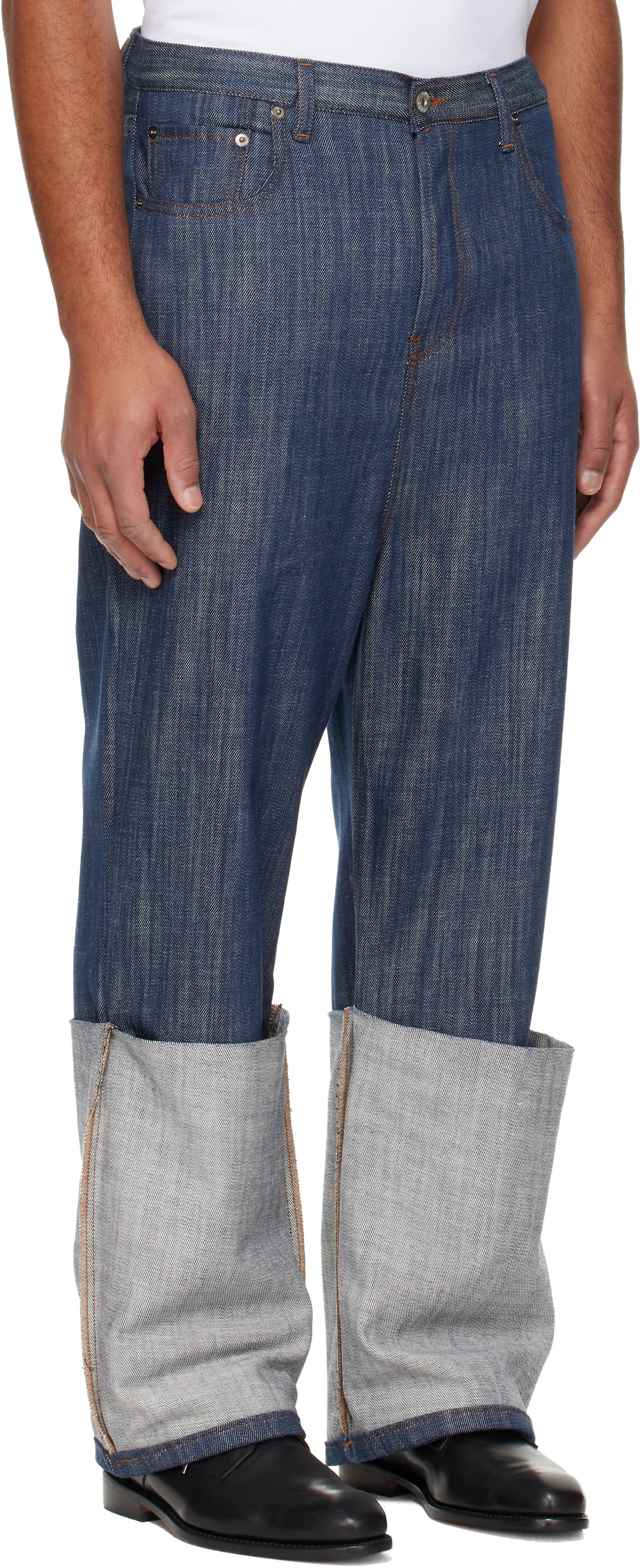 Edward Cuming Navy Turn-Up Drop-Down Jeans