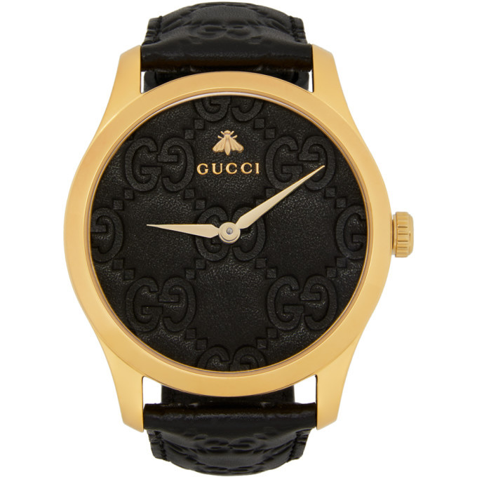 Photo: Gucci Gold and Black Embossed G-Timeless Watch