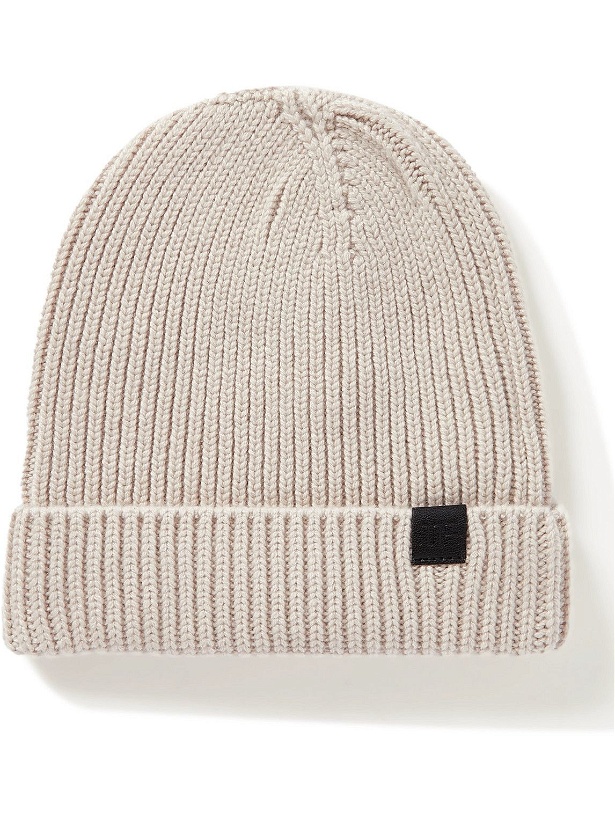 Photo: TOM FORD - Leather-Trimmed Ribbed Cashmere Beanie - Neutrals
