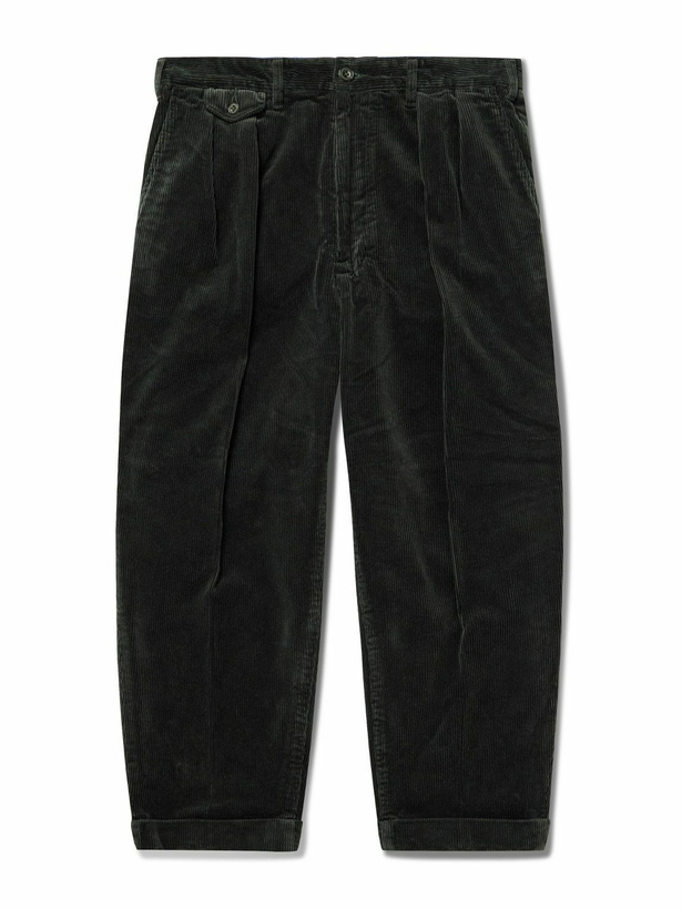 Photo: Beams Plus - Cropped Pleated Cotton-Corduroy Trousers - Gray