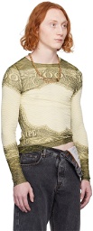 Jean Paul Gaultier Green & Off-White Sheer Long Sleeve T-Shirt