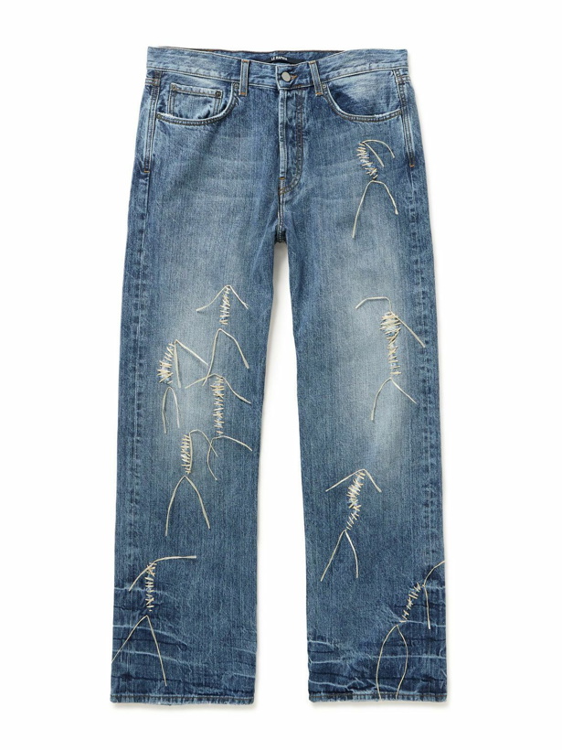 Photo: Jacquemus - Straight-Leg Embroidered Distressed Jeans - Blue