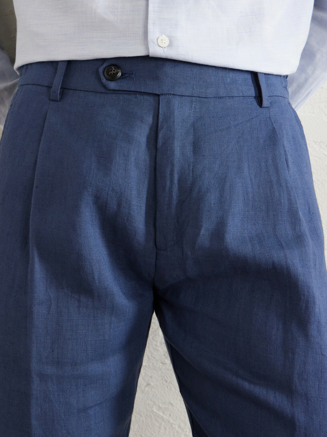 Eleventy - Flat Front Chino Linen Trousers - Blue