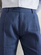 Eleventy - Flat Front Chino Linen Trousers - Blue