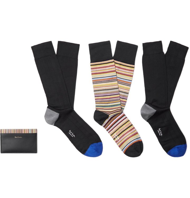 Photo: Paul Smith - Leather Cardholder and Cotton-Blend Socks Gift Set - Black
