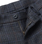 4SDesigns - Tapered Cropped Checked Virgin Wool Trousers - Blue