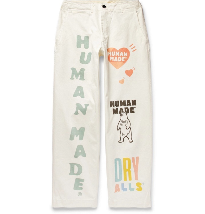 Photo: Human Made - Cropped Logo-Print Cotton-Twill Trousers - White