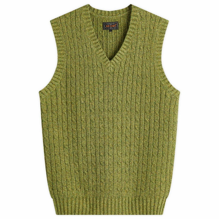 Photo: Beams Plus Men's Cotton Linen Cable Vest in Green