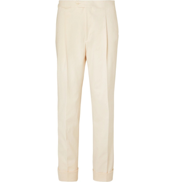 Photo: Saman Amel - Tapered Pleated Cotton-Blend Twill Trousers - Neutrals