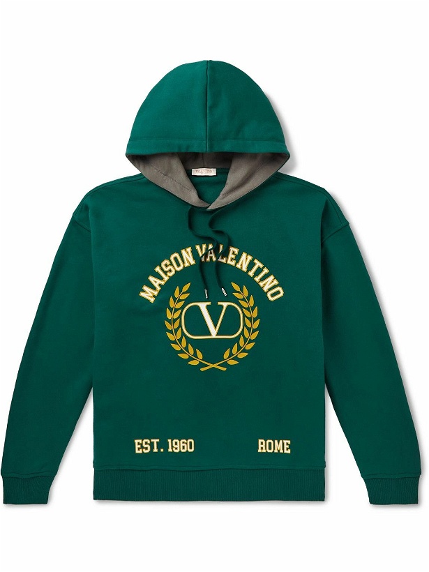 Photo: Valentino - Logo-Print Cotton-Jersey Hoodie - Green