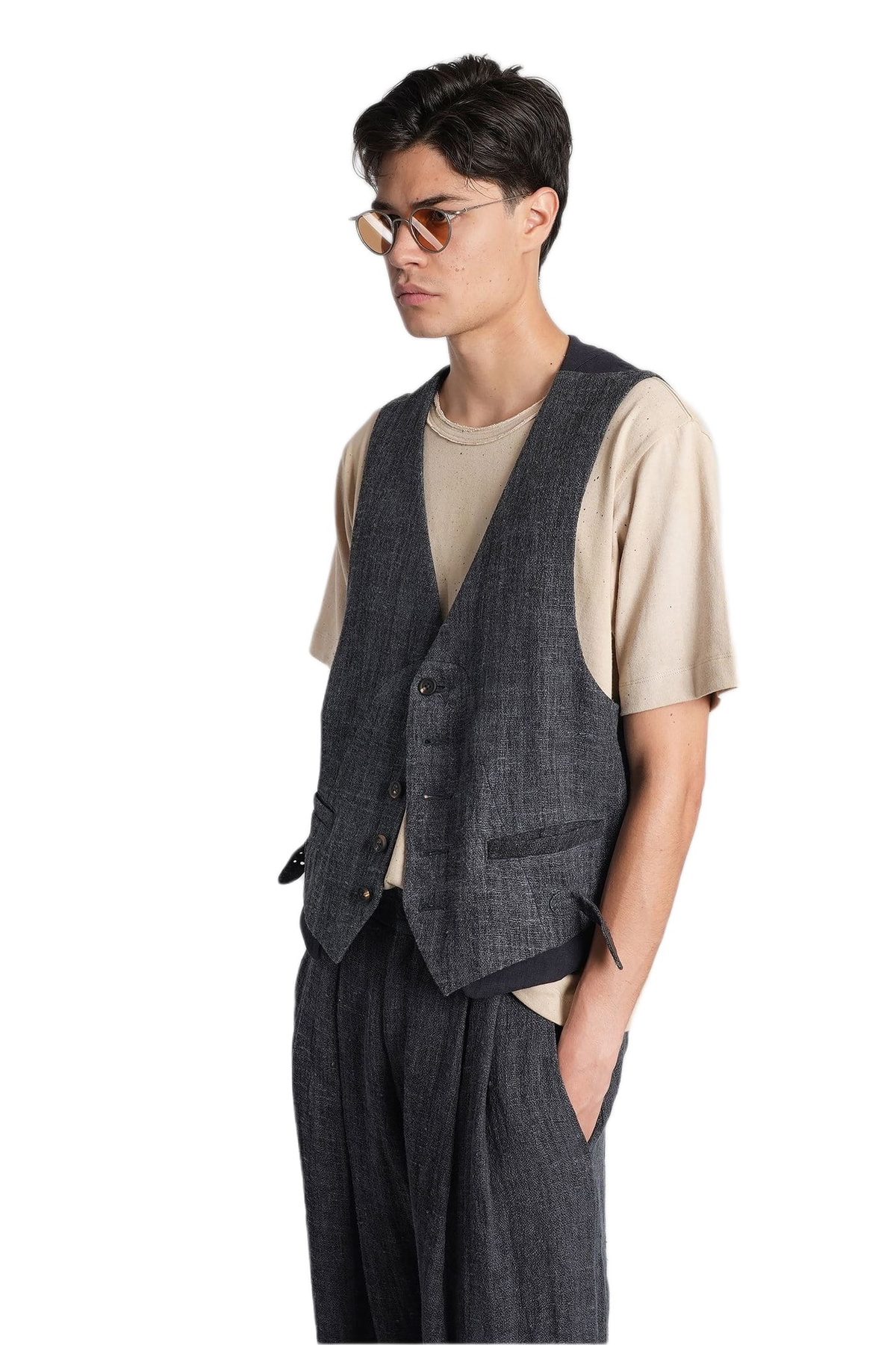 Ziggy Chen Vest In Blue Linen