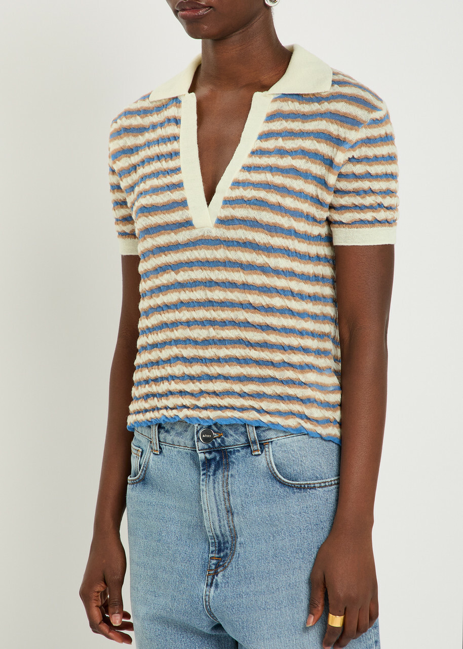 Bernadette Ophelia Striped Fine-knit Polo top Beige