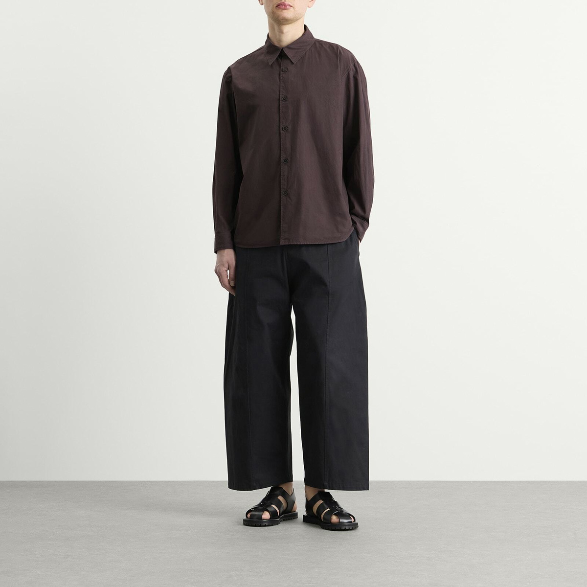 Auralee Men's Garment-Dyed Shuttle Weather Shirt in Dark Brown
