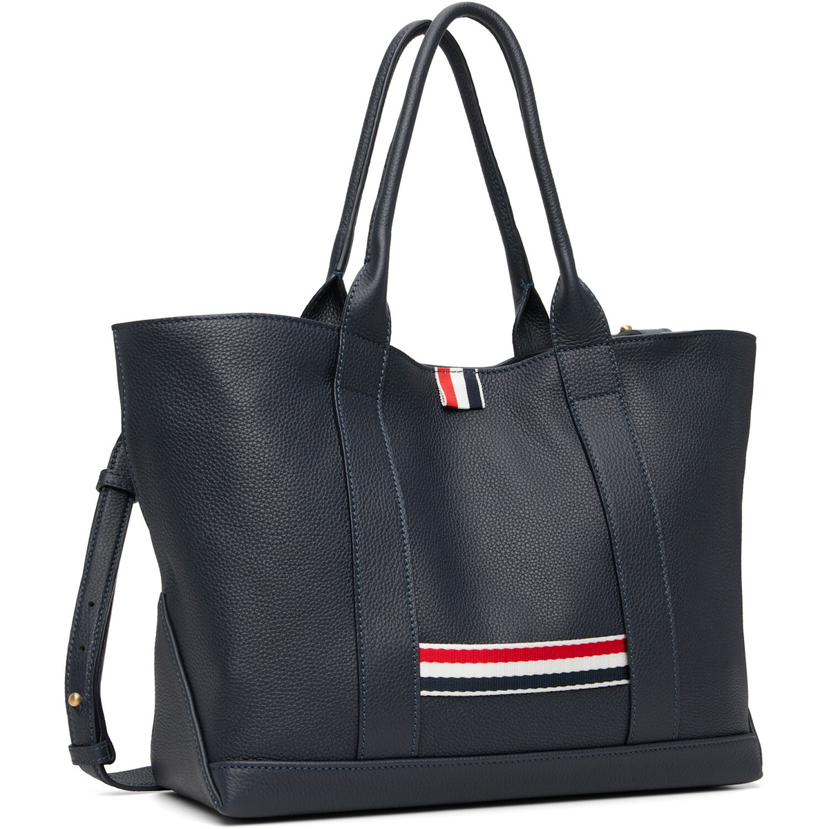 Thom Browne Navy Soft Pebble Grain Leather Small Tool Tote