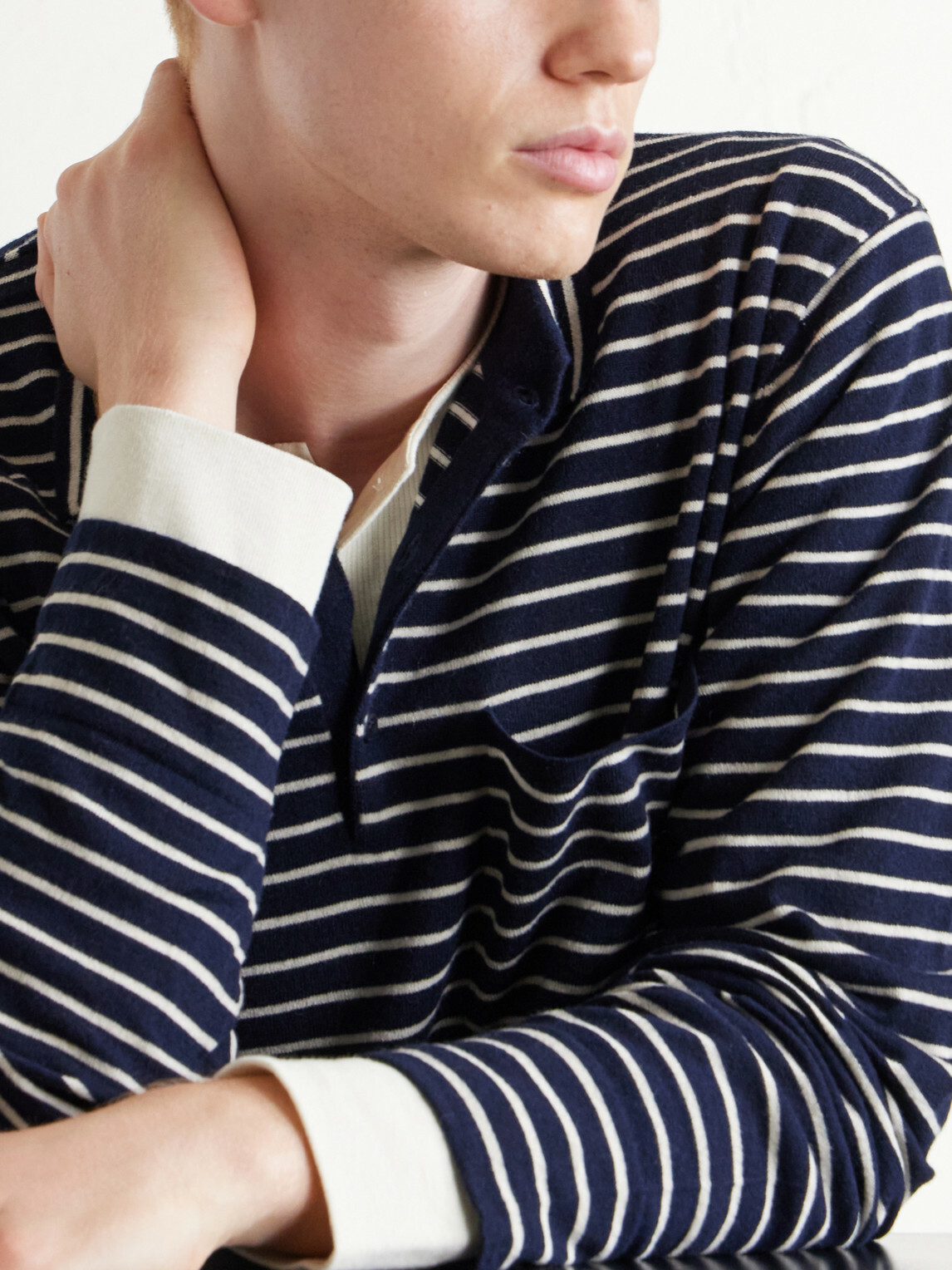 The Elder Statesman - Striped Cashmere Polo Shirt - Blue