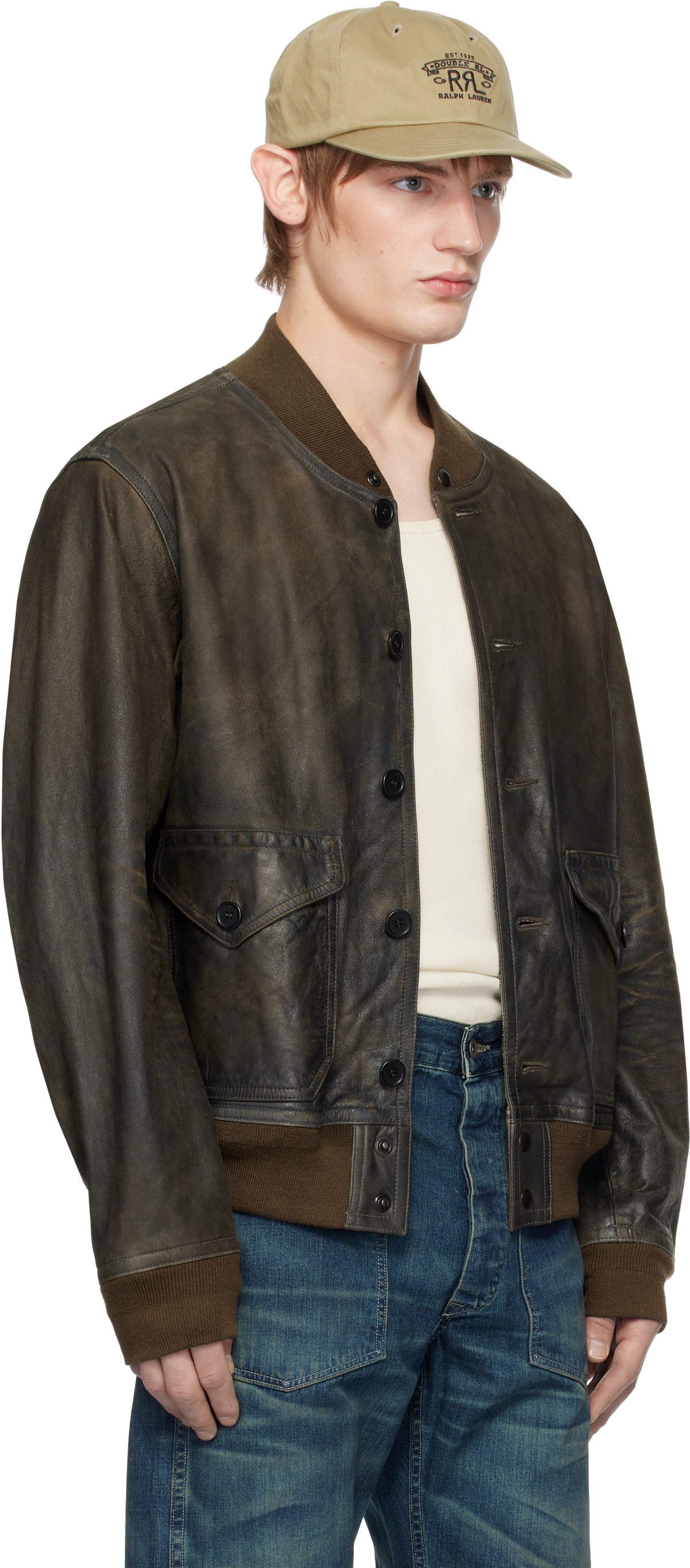 最終割！RRL Indigo Leather Bomber Jacket RRL Stanton Indigo Leather Bomber Jacket Vintage Indigo