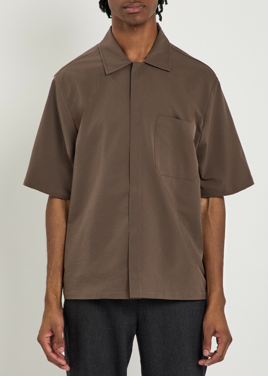 Herno Striped Seersucker Shirt Dark Brown